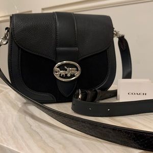 Coach Georgie Midnight blue Leather and Suede Saddle Bag NWOT